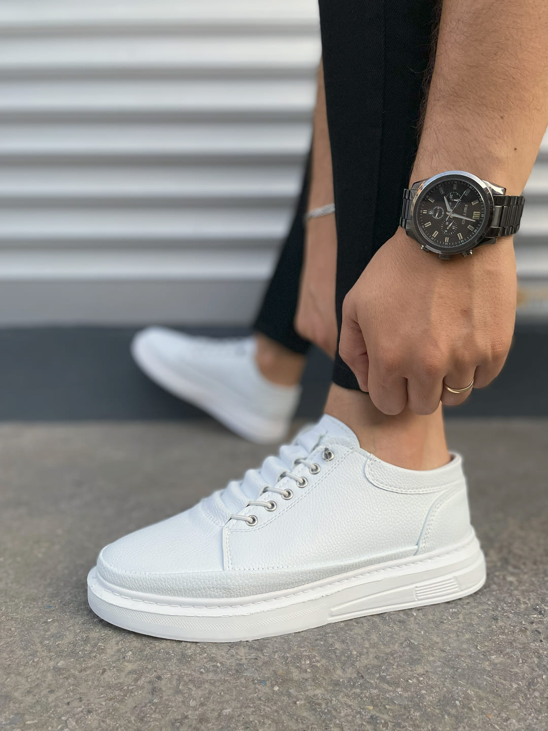 JY0535 Prime Bağcıklı Cilt Erkek Günlük Sneaker Ayakkabı CBT - Beyaz - Görsel 3