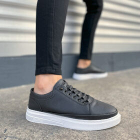 JY0535 Prime Bağcıklı Cilt Erkek Günlük Sneaker Ayakkabı CBT - Siyah