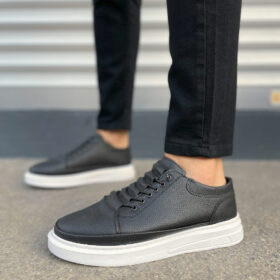 JY0535 Prime Bağcıklı Cilt Erkek Günlük Sneaker Ayakkabı CBT - Siyah