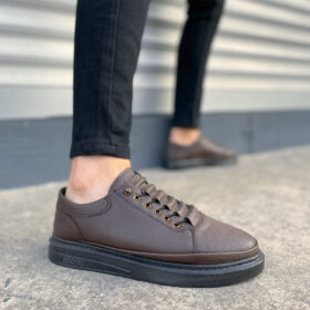 JY0535 Prime Bağcıklı Cilt Erkek Günlük Sneaker Ayakkabı CST - Kahverengi