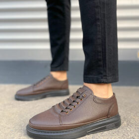 JY0535 Prime Bağcıklı Cilt Erkek Günlük Sneaker Ayakkabı CST - Kahverengi