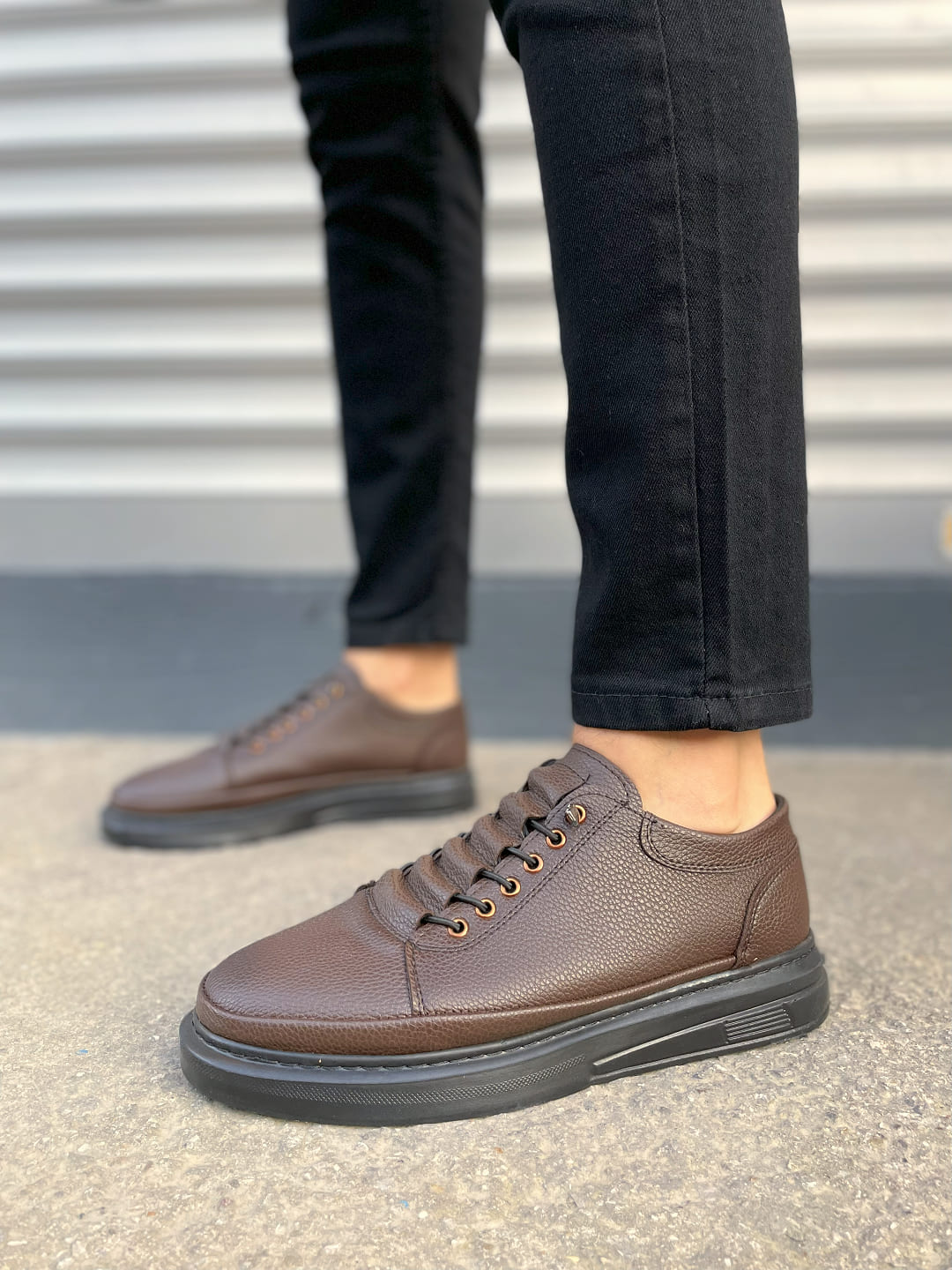 JY0535 Prime Bağcıklı Cilt Erkek Günlük Sneaker Ayakkabı CST - Kahverengi - Görsel 2