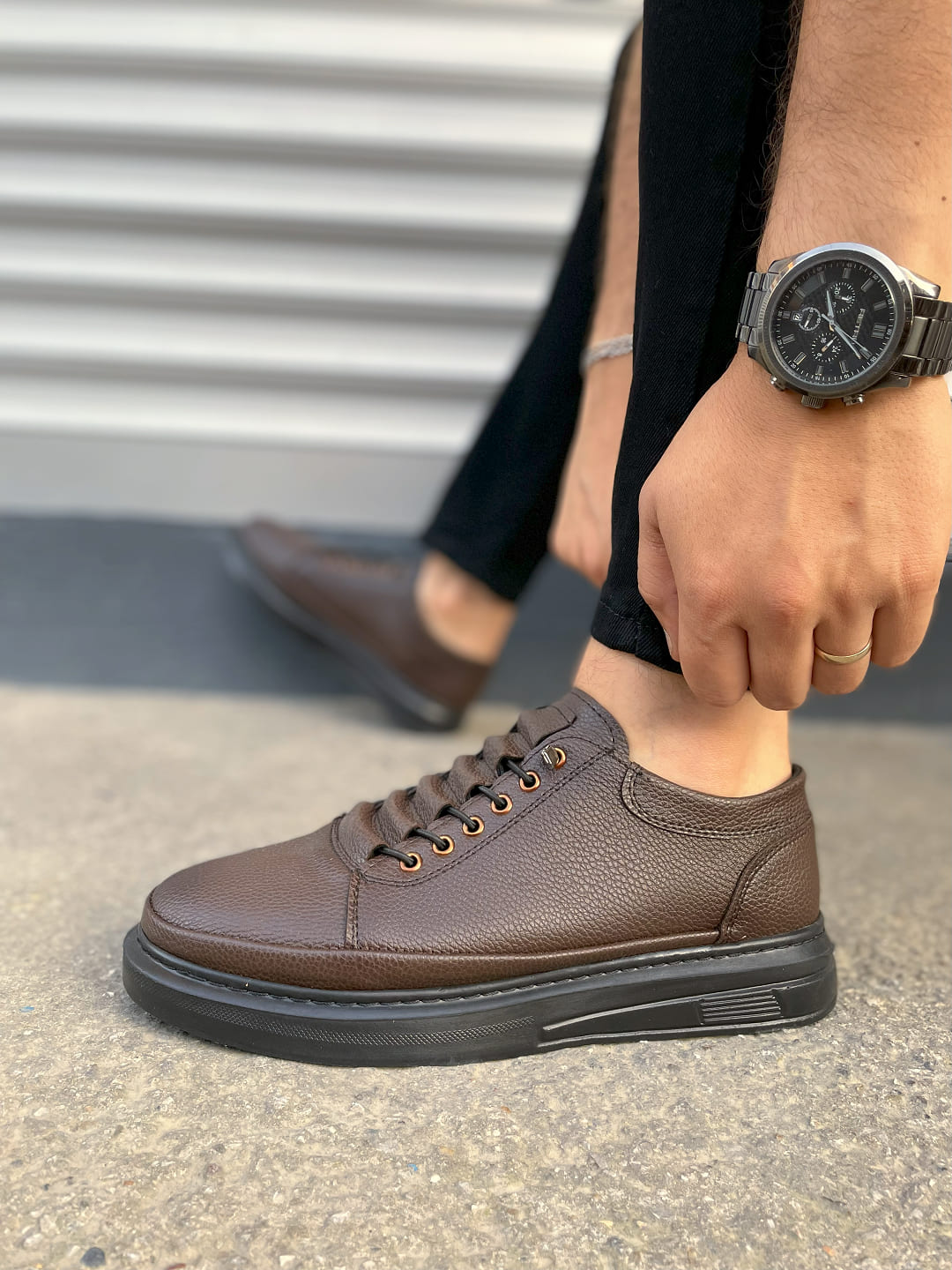JY0535 Prime Bağcıklı Cilt Erkek Günlük Sneaker Ayakkabı CST - Kahverengi - Görsel 3