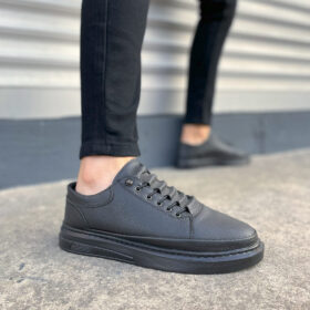 JY0535 Prime Bağcıklı Cilt Erkek Günlük Sneaker Ayakkabı CST - Siyah