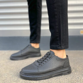 JY0535 Prime Bağcıklı Cilt Erkek Günlük Sneaker Ayakkabı CST - Siyah