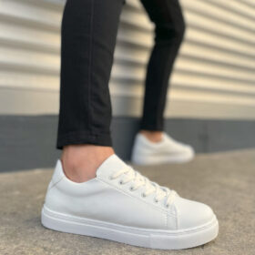 JY122 Mode Bağcıklı Cilt Erkek Günlük Sneaker Ayakkabı CBT - Beyaz