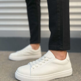 JY122 Mode Bağcıklı Cilt Erkek Günlük Sneaker Ayakkabı CBT - Beyaz