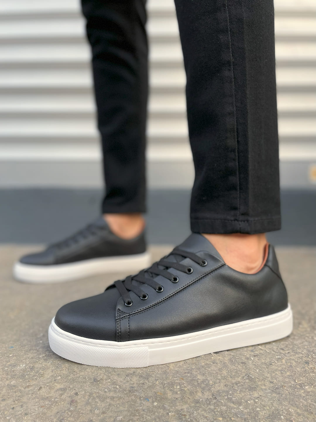 JY122 Mode Bağcıklı Cilt Erkek Günlük Sneaker Ayakkabı CBT - Siyah - Görsel 2