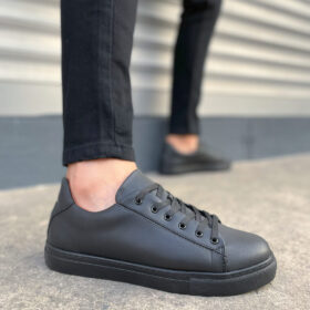 JY122 Mode Bağcıklı Cilt Erkek Günlük Sneaker Ayakkabı CST - Siyah