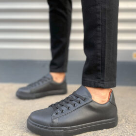 JY122 Mode Bağcıklı Cilt Erkek Günlük Sneaker Ayakkabı CST - Siyah