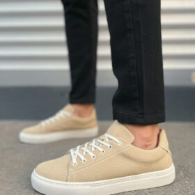 JY122 Mode Bağcıklı Süet Erkek Günlük Sneaker Ayakkabı SBT - Bej
