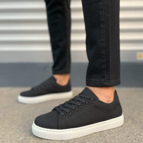 JY122 Mode Bağcıklı Süet Erkek Günlük Sneaker Ayakkabı SBT - Siyah