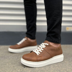 JY151 Boost Bağcıklı Cilt Erkek Günlük Sneaker Ayakkabı CBT - Taba