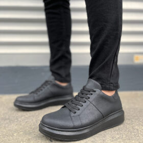 JY151 Boost Bağcıklı Cilt Erkek Günlük Sneaker Ayakkabı CST - Siyah