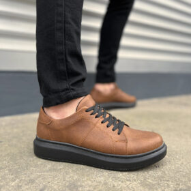 JY151 Boost Bağcıklı Cilt Erkek Günlük Sneaker Ayakkabı CST - Taba