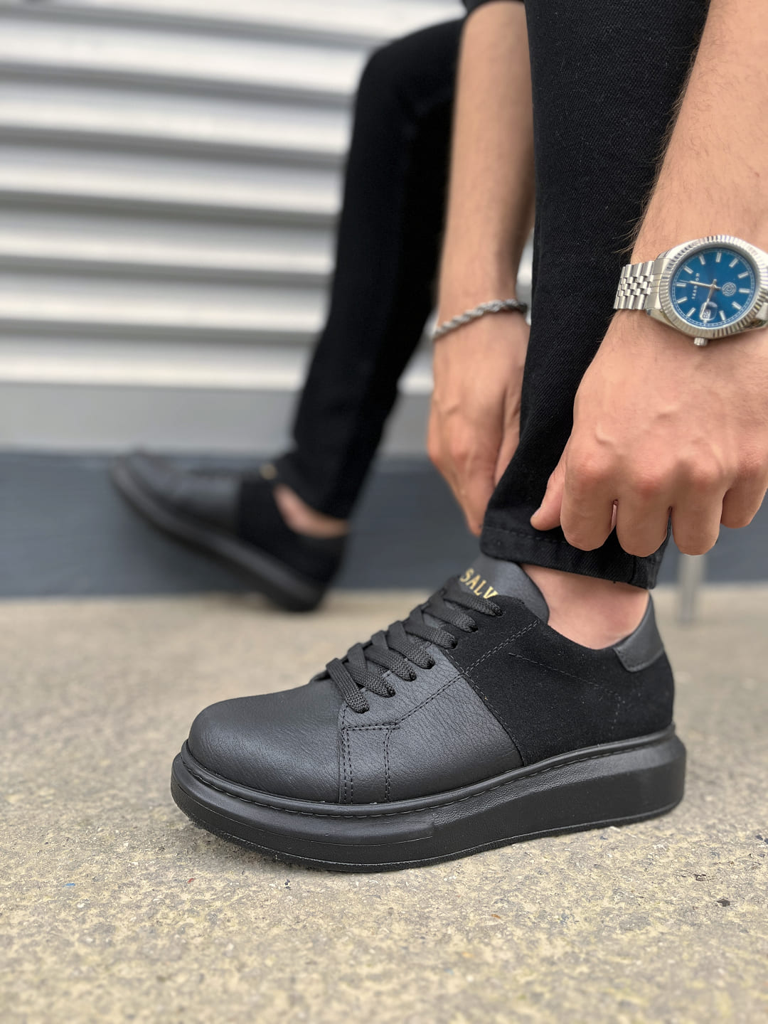 JY151 Boost Bağcıklı Cilt Süet Erkek Günlük Sneaker Ayakkabı CSST - Siyah - Görsel 3