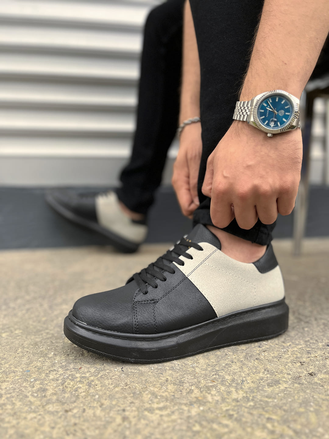 JY151 Boost Bağcıklı Cilt Süet Erkek Günlük Sneaker Ayakkabı CSST - Siyah/Gri - Görsel 3