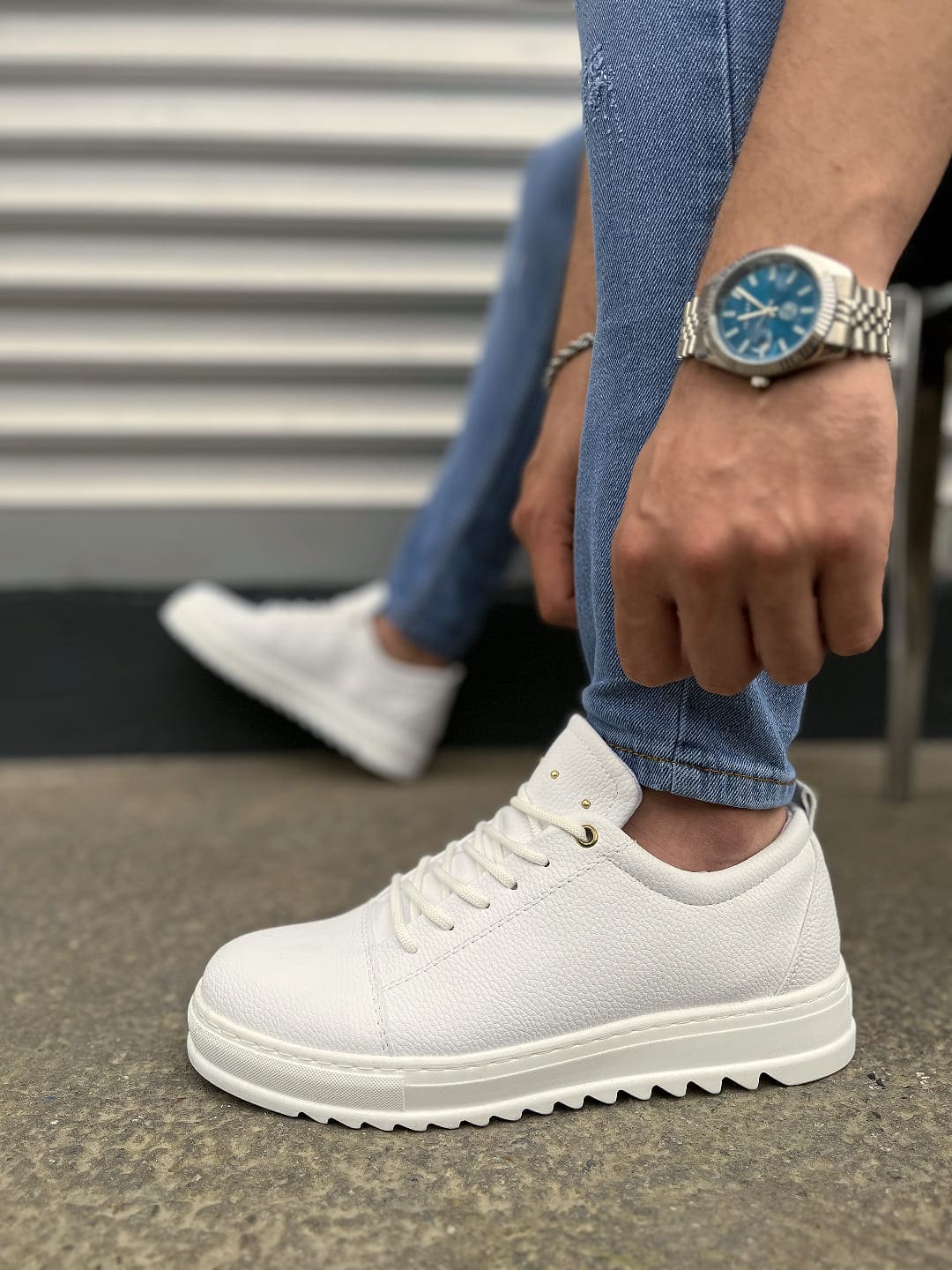 JY152 Cool Bağcıklı Cilt Erkek Günlük Spor Klasik Ayakkabı CBT - Beyaz - Görsel 3