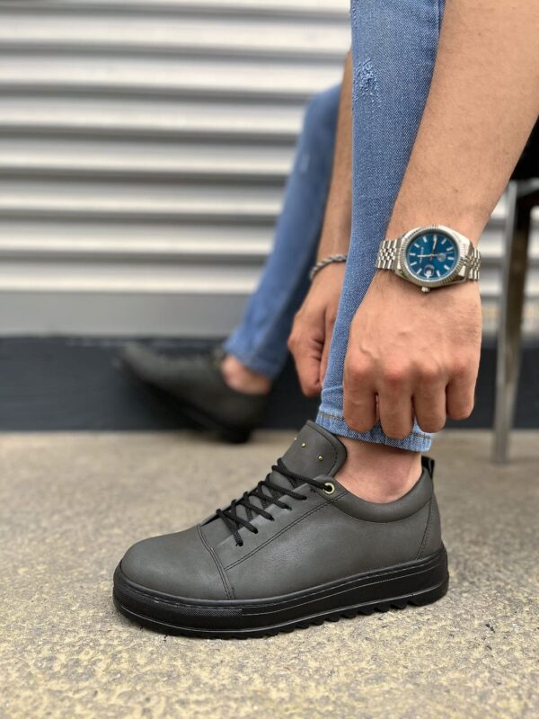 JY152 Cool Bağcıklı Cilt Erkek Günlük Spor Klasik Ayakkabı CST - Füme - Görsel 3
