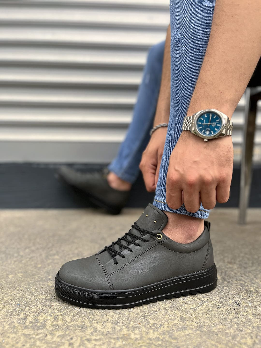 JY152 Cool Bağcıklı Cilt Erkek Günlük Spor Klasik Ayakkabı CST - Füme - Görsel 3