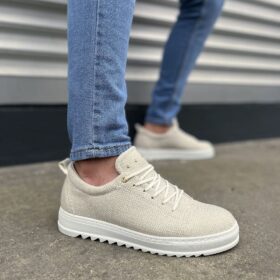 JY152 Cool Bağcıklı Keten Erkek Günlük Spor Klasik Ayakkabı KBT - Beyaz