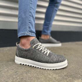 JY152 Cool Bağcıklı Keten Erkek Günlük Spor Klasik Ayakkabı KBT - Gri