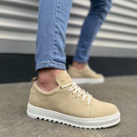 JY152 Cool Bağcıklı Süet Erkek Günlük Spor Klasik Ayakkabı SBT - Krem