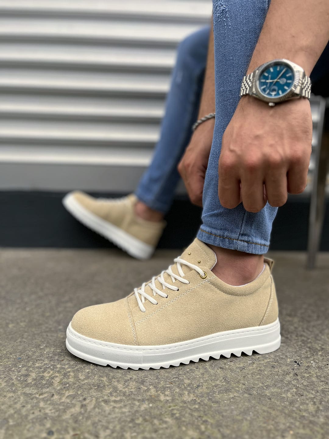 JY152 Cool Bağcıklı Süet Erkek Günlük Spor Klasik Ayakkabı SBT - Krem - Görsel 3