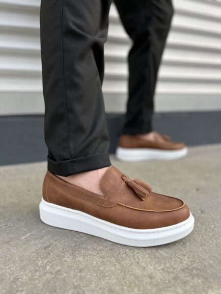 JY154 Blaze Bağcıksız Püsküllü Cilt Erkek Günlük Spor Klasik Ayakkabı CBT - Taba