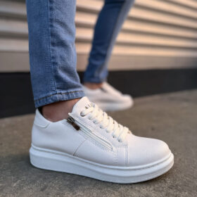JY155 Warrior Bağcıklı ve Fermuarlı Cilt Erkek Günlük Sneaker Ayakkabı CBT - Beyaz