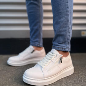 JY155 Warrior Bağcıklı ve Fermuarlı Cilt Erkek Günlük Sneaker Ayakkabı CBT - Beyaz