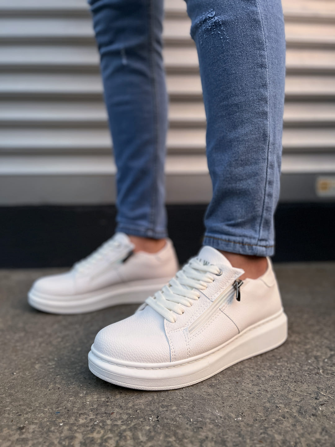 JY155 Warrior Bağcıklı ve Fermuarlı Cilt Erkek Günlük Sneaker Ayakkabı CBT - Beyaz - Görsel 2