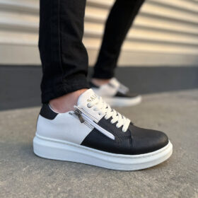 JY155 Warrior Bağcıklı ve Fermuarlı Cilt Erkek Günlük Sneaker Ayakkabı CBT - Beyaz/Siyah