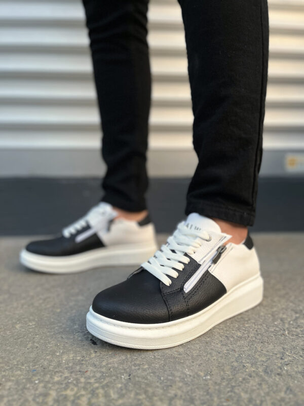JY155 Warrior Bağcıklı ve Fermuarlı Cilt Erkek Günlük Sneaker Ayakkabı CBT - Beyaz/Siyah - Görsel 2