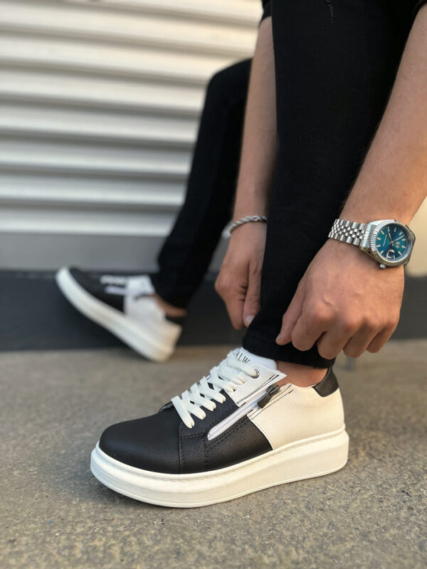 JY155 Warrior Bağcıklı ve Fermuarlı Cilt Erkek Günlük Sneaker Ayakkabı CBT - Beyaz/Siyah - Görsel 3