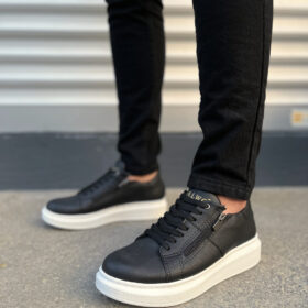 JY155 Warrior Bağcıklı ve Fermuarlı Cilt Erkek Günlük Sneaker Ayakkabı CBT - Siyah