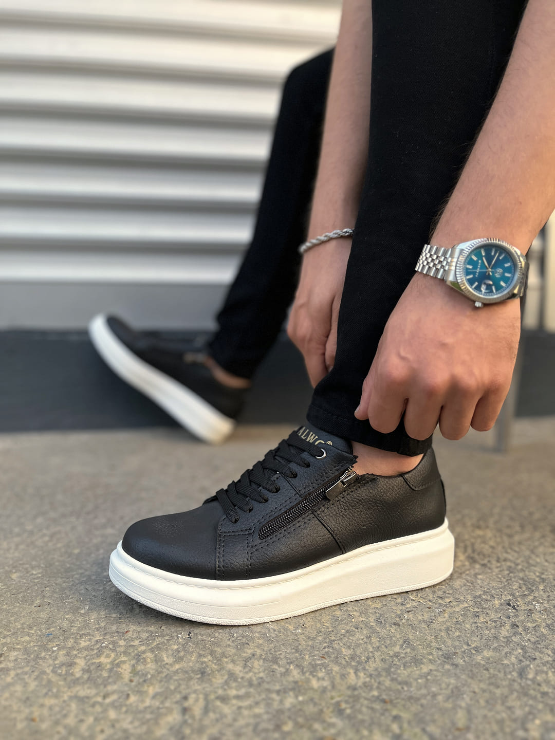 JY155 Warrior Bağcıklı ve Fermuarlı Cilt Erkek Günlük Sneaker Ayakkabı CBT - Siyah - Görsel 3
