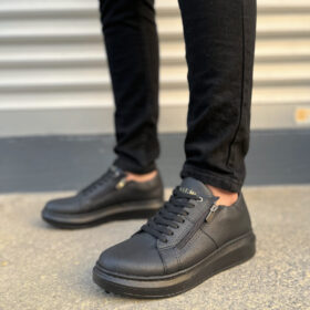 JY155 Warrior Bağcıklı ve Fermuarlı Cilt Erkek Günlük Sneaker Ayakkabı CST - Siyah