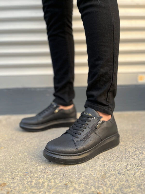 JY155 Warrior Bağcıklı ve Fermuarlı Cilt Erkek Günlük Sneaker Ayakkabı CST - Siyah - Görsel 2