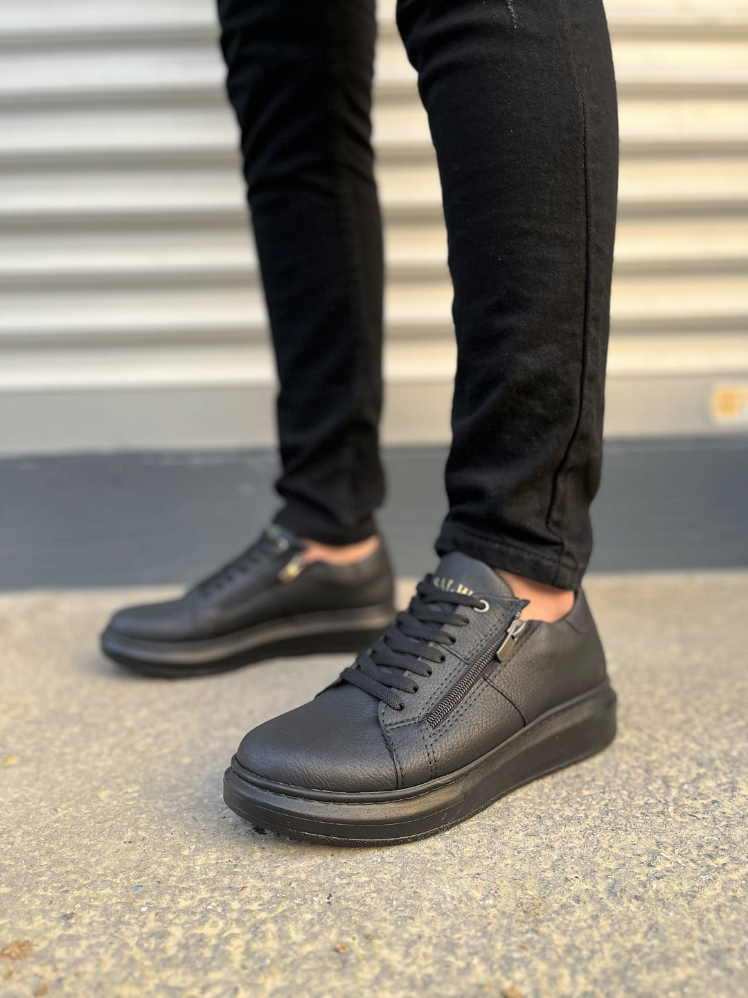 JY155 Warrior Bağcıklı ve Fermuarlı Cilt Erkek Günlük Sneaker Ayakkabı CST - Siyah - Görsel 2