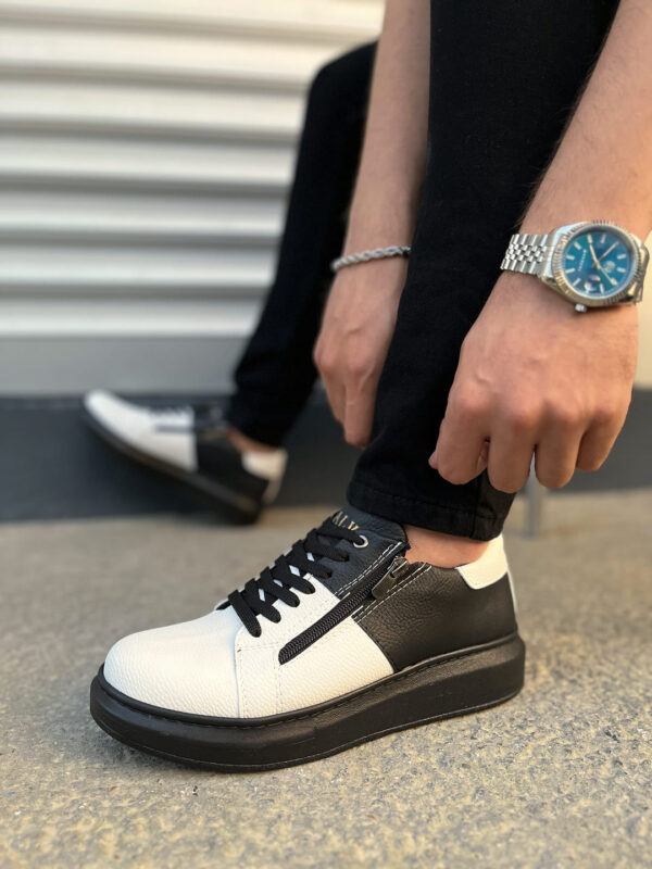 JY155 Warrior Bağcıklı ve Fermuarlı Cilt Erkek Günlük Sneaker Ayakkabı CST - Siyah/Beyaz - Görsel 3