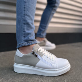 JY155 Warrior Bağcıklı ve Fermuarlı Cilt Süet Erkek Günlük Sneaker Ayakkabı CSBT - Beyaz/Gri