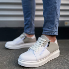 JY155 Warrior Bağcıklı ve Fermuarlı Cilt Süet Erkek Günlük Sneaker Ayakkabı CSBT - Beyaz/Gri
