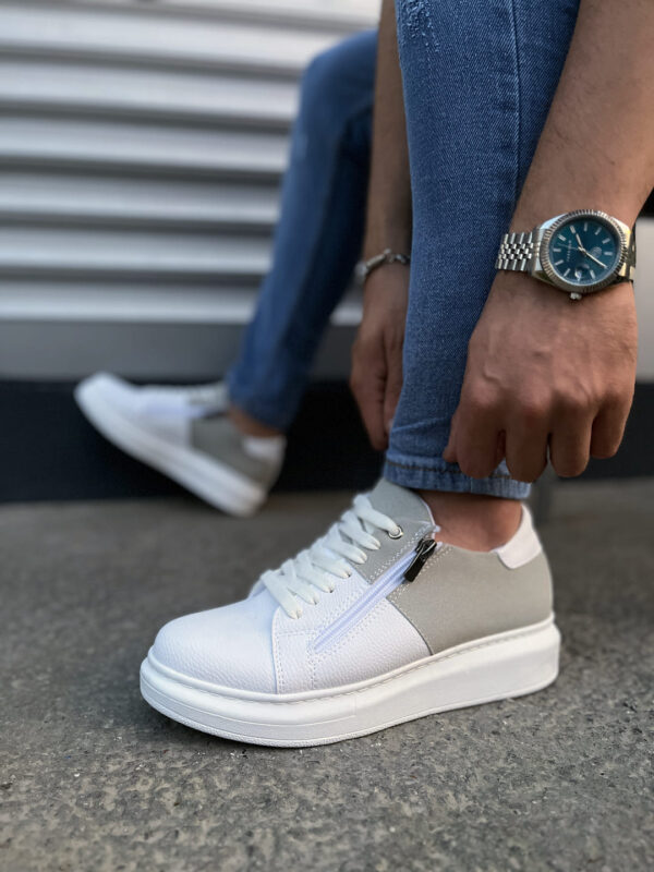 JY155 Warrior Bağcıklı ve Fermuarlı Cilt Süet Erkek Günlük Sneaker Ayakkabı CSBT - Beyaz/Gri - Görsel 3