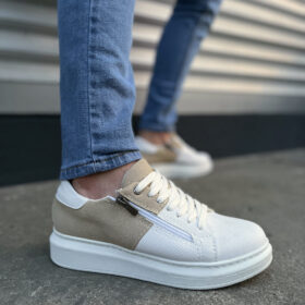 JY155 Warrior Bağcıklı ve Fermuarlı Cilt Süet Erkek Günlük Sneaker Ayakkabı CSBT - Beyaz/Krem