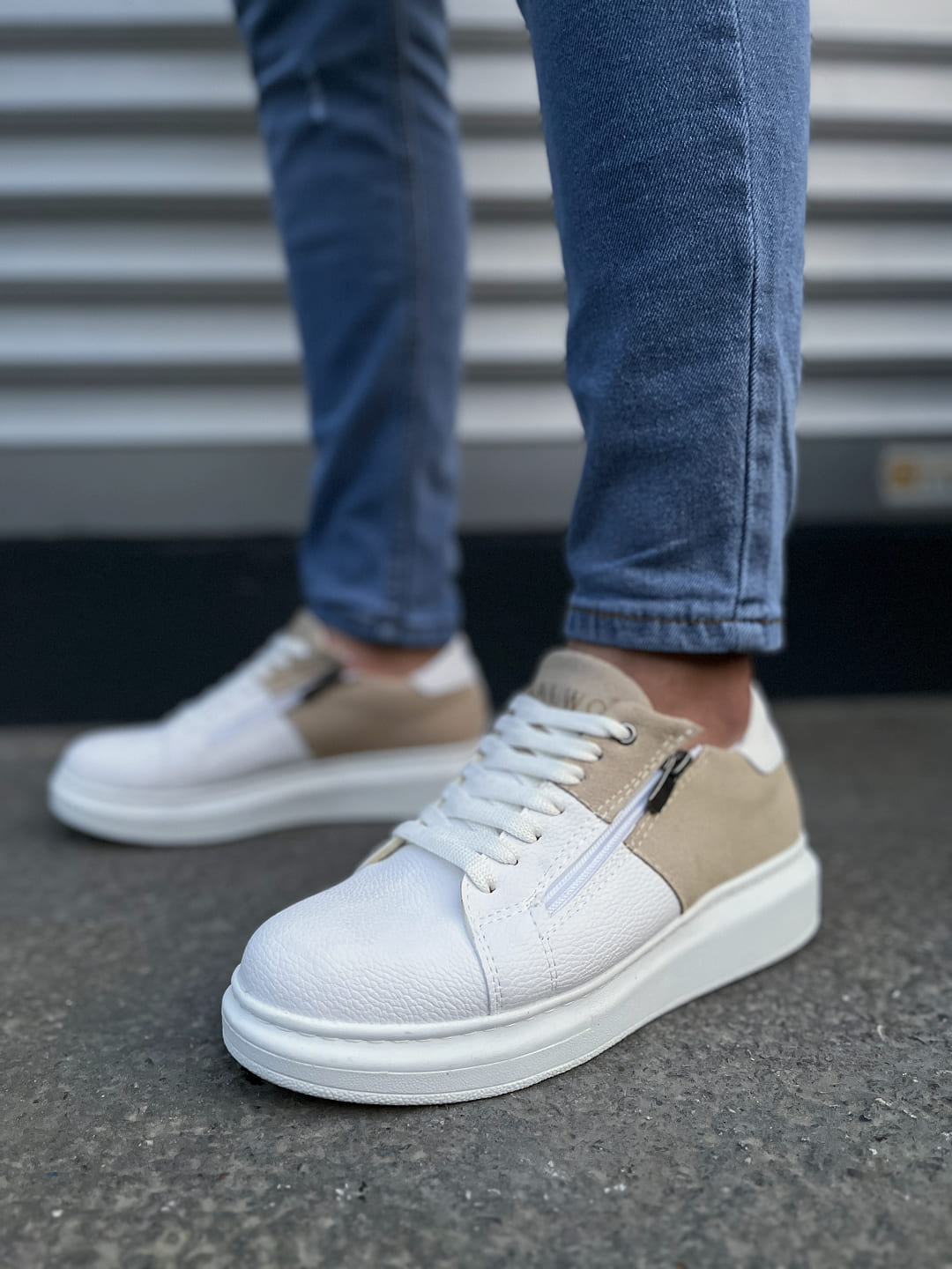 JY155 Warrior Bağcıklı ve Fermuarlı Cilt Süet Erkek Günlük Sneaker Ayakkabı CSBT - Beyaz/Krem - Görsel 2