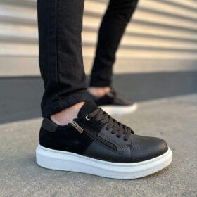 JY155 Warrior Bağcıklı ve Fermuarlı Cilt Süet Erkek Günlük Sneaker Ayakkabı CSBT - Siyah