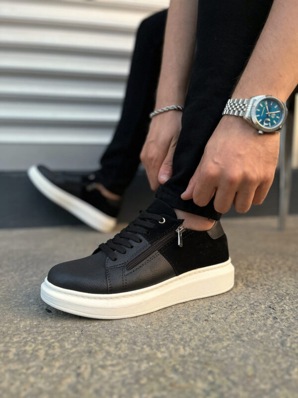 JY155 Warrior Bağcıklı ve Fermuarlı Cilt Süet Erkek Günlük Sneaker Ayakkabı CSBT - Siyah - Görsel 3
