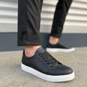JY165 Elite Bağcıklı Cilt Erkek Günlük Sneaker Ayakkabı CBT - Siyah