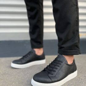JY165 Elite Bağcıklı Cilt Erkek Günlük Sneaker Ayakkabı CBT - Siyah